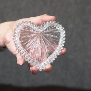 Vintage Wedgwood Crystal Heart Trinket Box – Full Lead Cut Glass Jewelry Dish